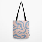 Modern Liquid Swirl Abstract Square in Pastel Blush Pink and Light Blue Tote Bag Gallery Image 2