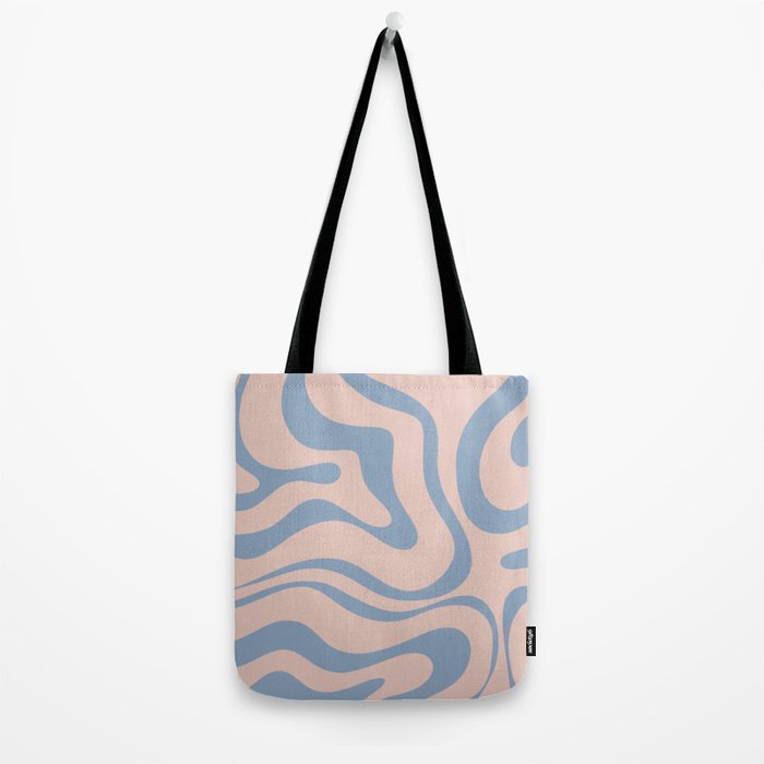 Modern Liquid Swirl Abstract Square in Pastel Blush Pink and Light Blue Tote Bag Gallery Image 2