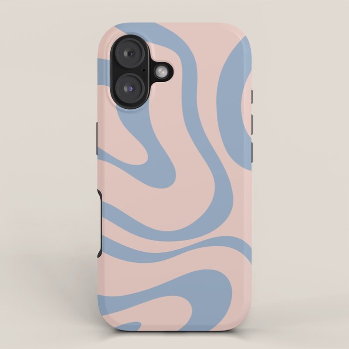 Modern Liquid Swirl Abstract Square in Pastel Blush Pink and Light Blue iPhone Case Gallery Image 1