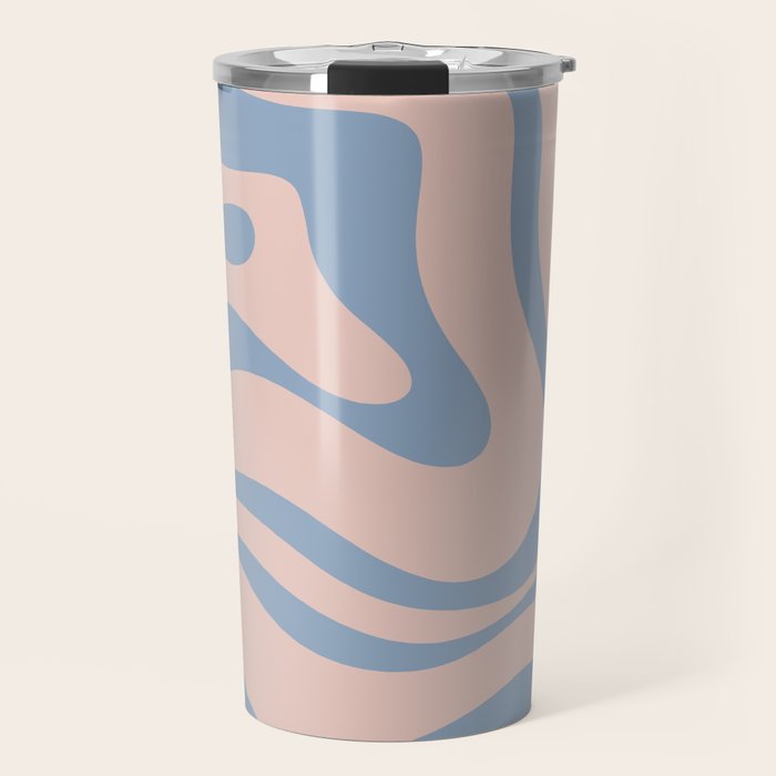 Modern Liquid Swirl Abstract Square in Pastel Blush Pink and Light Blue Travel Mug Gallery Image 1