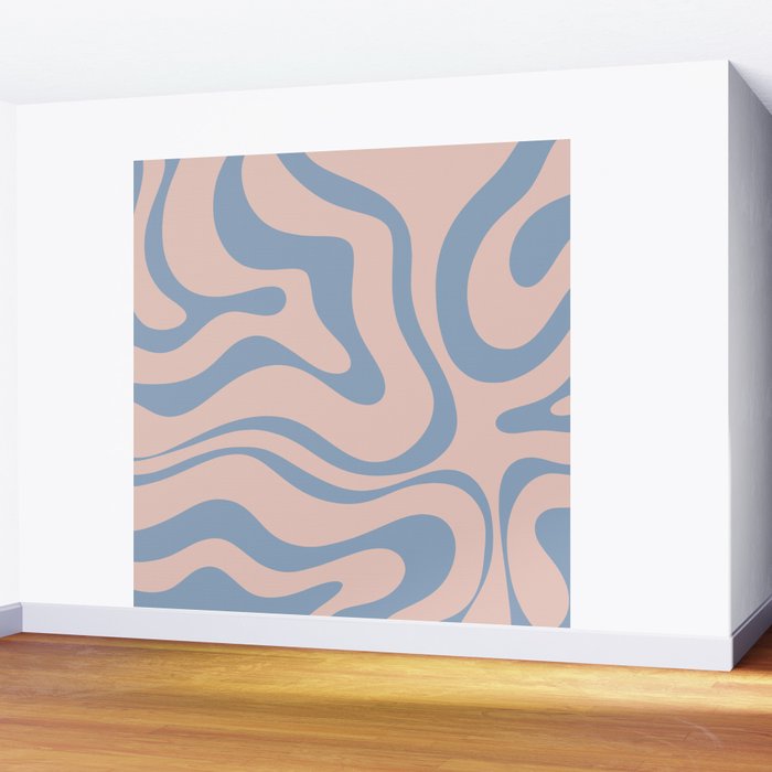Modern Liquid Swirl Abstract Square in Pastel Blush Pink and Light Blue Wall Mural Gallery Image 2