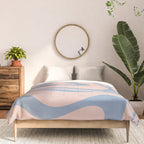Modern Liquid Swirl Abstract Square in Pastel Blush Pink and Light Blue Comforter Gallery Image 3
