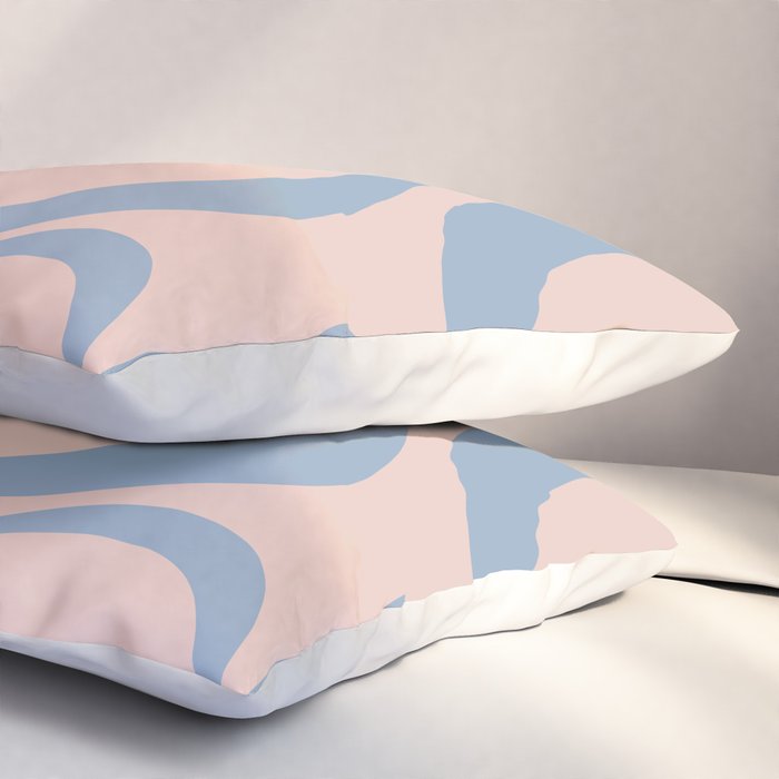 Modern Liquid Swirl Abstract Square in Pastel Blush Pink and Light Blue Pillow Sham Gallery Image 3