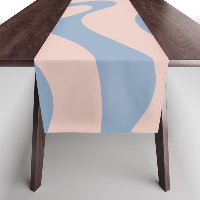 Modern Liquid Swirl Abstract Square in Pastel Blush Pink and Light Blue Table Runner Gallery Image 1