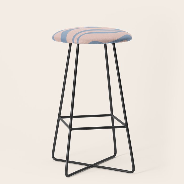Modern Liquid Swirl Abstract Square in Pastel Blush Pink and Light Blue Stool Gallery Image 1