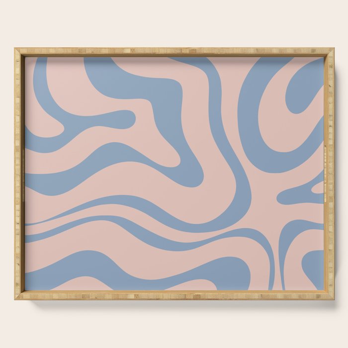 Modern Liquid Swirl Abstract Square in Pastel Blush Pink and Light Blue Serving Tray Gallery Image 1