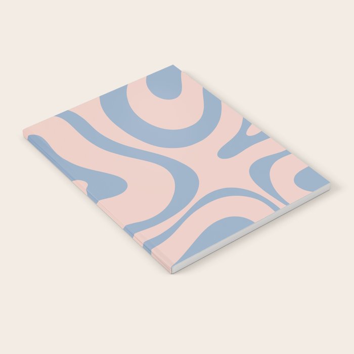 Modern Liquid Swirl Abstract Square in Pastel Blush Pink and Light Blue Notebook Gallery Image 1