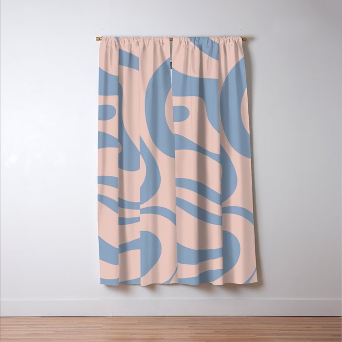 Modern Liquid Swirl Abstract Square in Pastel Blush Pink and Light Blue Window Curtain Gallery Image 3