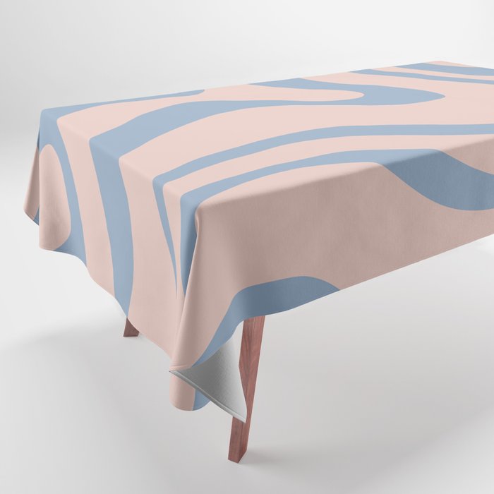 Modern Liquid Swirl Abstract Square in Pastel Blush Pink and Light Blue Tablecloth Gallery Image 1
