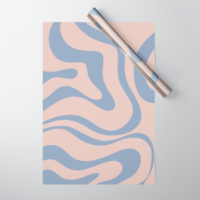 Modern Liquid Swirl Abstract Square in Pastel Blush Pink and Light Blue Wrapping Paper Gallery Image 1