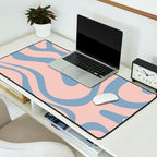 Modern Liquid Swirl Abstract Square in Pastel Blush Pink and Light Blue Desk Mat Gallery Image 2