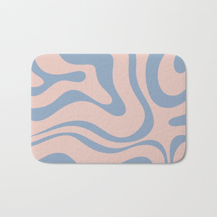 Modern Liquid Swirl Abstract Square in Pastel Blush Pink and Light Blue Bath Mat Gallery Image 1