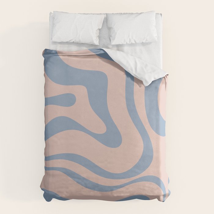 Modern Liquid Swirl Abstract Square in Pastel Blush Pink and Light Blue Duvet Cover Gallery Image 6