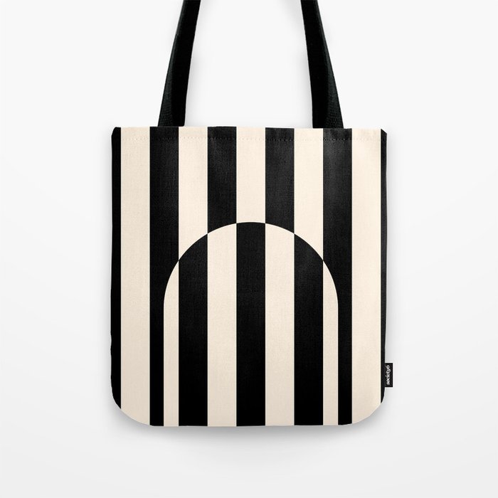 Striped Archway Pattern in Black and Almond Cream Tote Bag Gallery Image 1