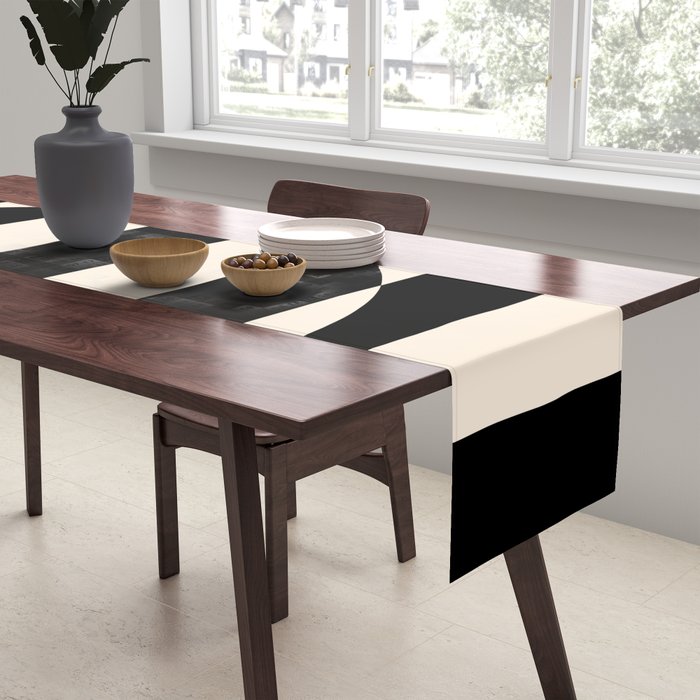 Striped Archway Pattern in Black and Almond Cream Table Runner Gallery Image 2