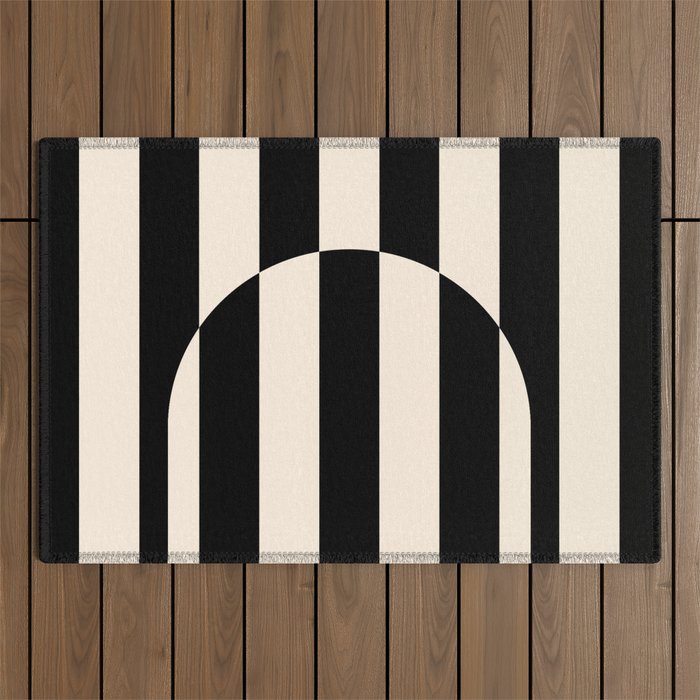 Striped Archway Pattern in Black and Almond Cream Outdoor Rug Gallery Image 1