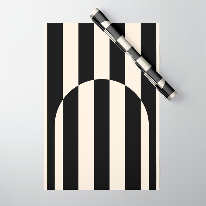 Striped Archway Pattern in Black and Almond Cream Wrapping Paper Gallery Image 1