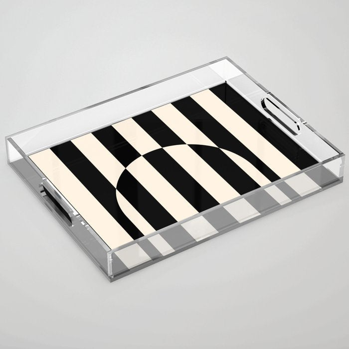 Striped Archway Pattern in Black and Almond Cream Acrylic Tray Gallery Image 1