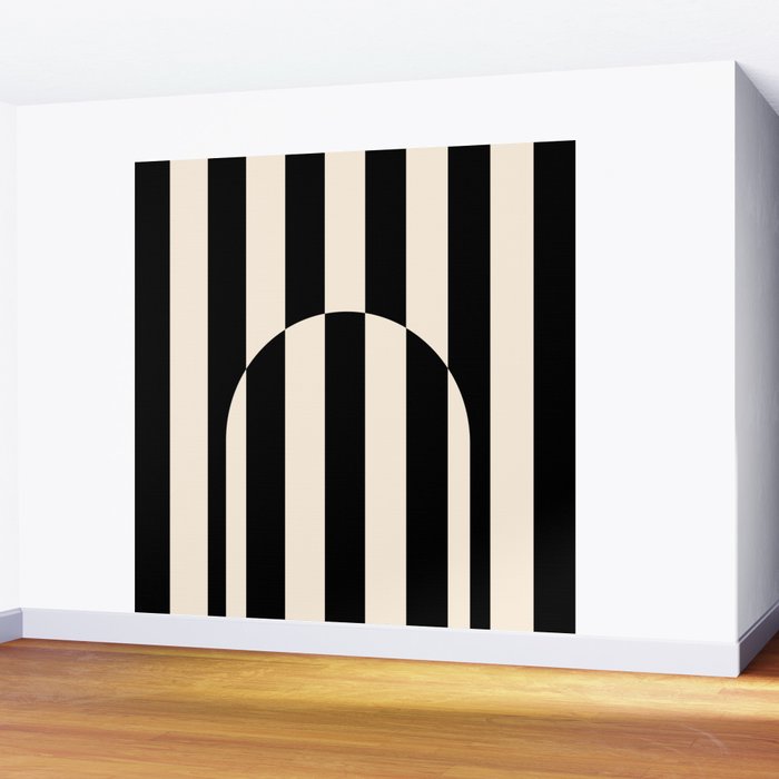 Striped Archway Pattern in Black and Almond Cream Wall Mural Gallery Image 2
