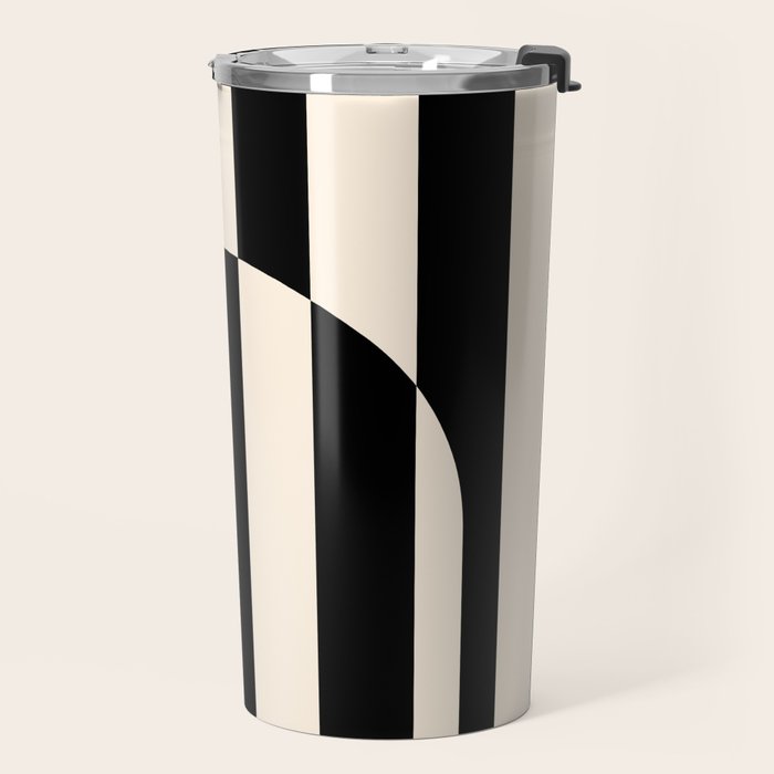 Striped Archway Pattern in Black and Almond Cream Travel Mug Gallery Image 2