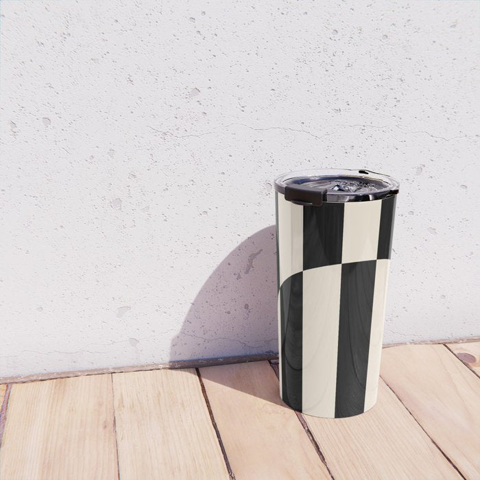Striped Archway Pattern in Black and Almond Cream Travel Mug Gallery Image 4