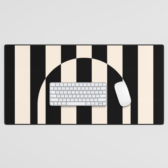 Striped Archway Pattern in Black and Almond Cream Desk Mat Gallery Image 1
