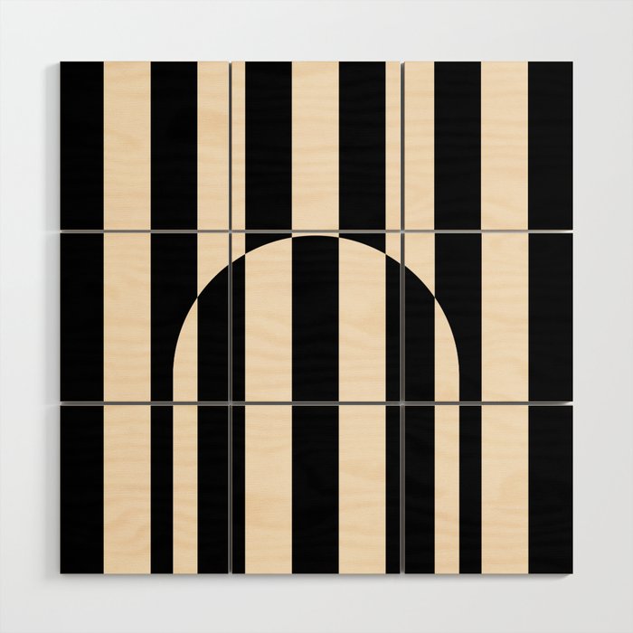 Striped Archway Pattern in Black and Almond Cream Wood Wall Art Gallery Image 1