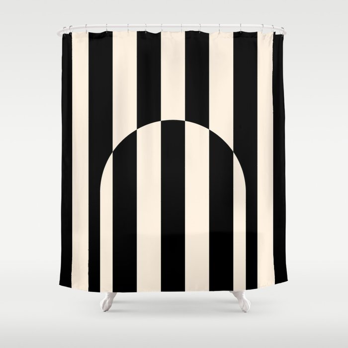 Striped Archway Pattern in Black and Almond Cream Shower Curtain Gallery Image 1