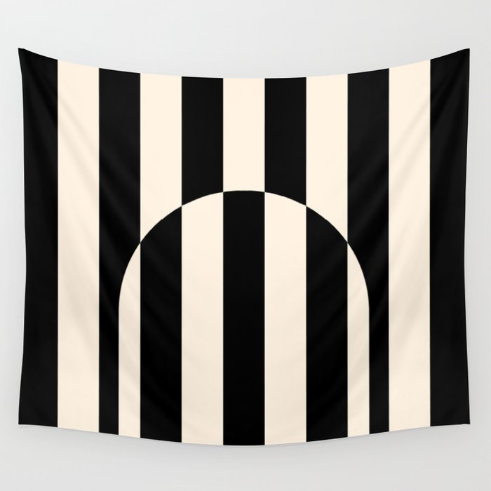 Striped Archway Pattern in Black and Almond Cream Wall Tapestry Gallery Image 4