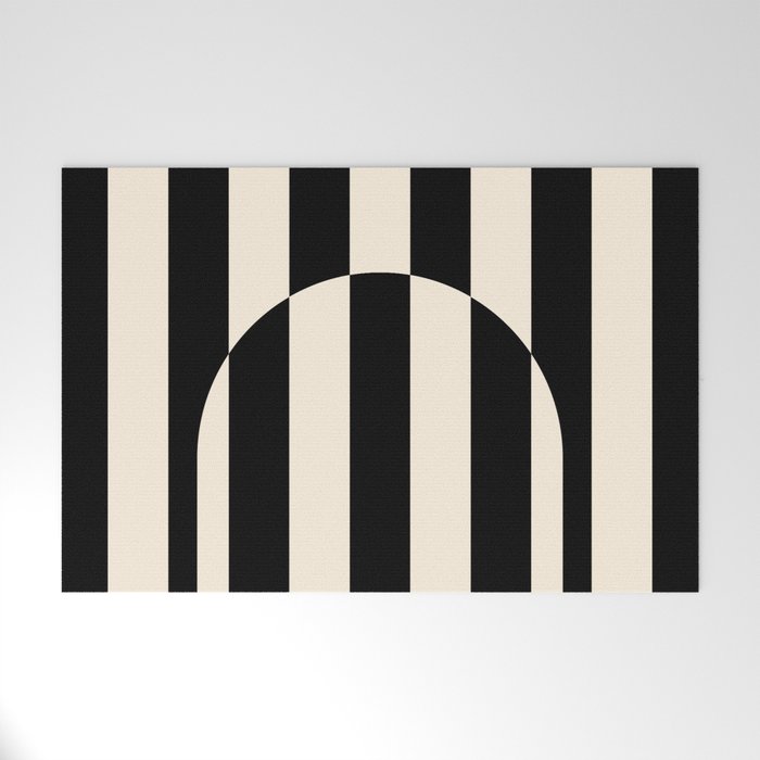 Striped Archway Pattern in Black and Almond Cream Welcome Mat Gallery Image 1