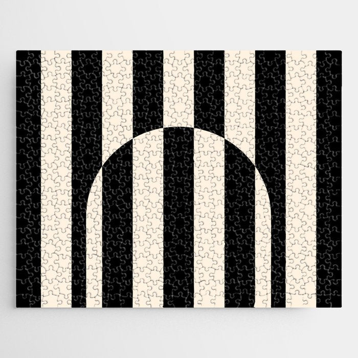 Striped Archway Pattern in Black and Almond Cream Jigsaw Puzzle Gallery Image 1