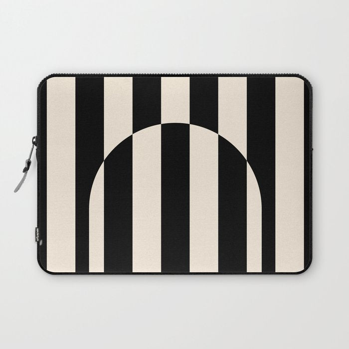 Striped Archway Pattern in Black and Almond Cream Laptop Sleeve Gallery Image 1