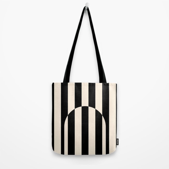 Striped Archway Pattern in Black and Almond Cream Tote Bag Gallery Image 2