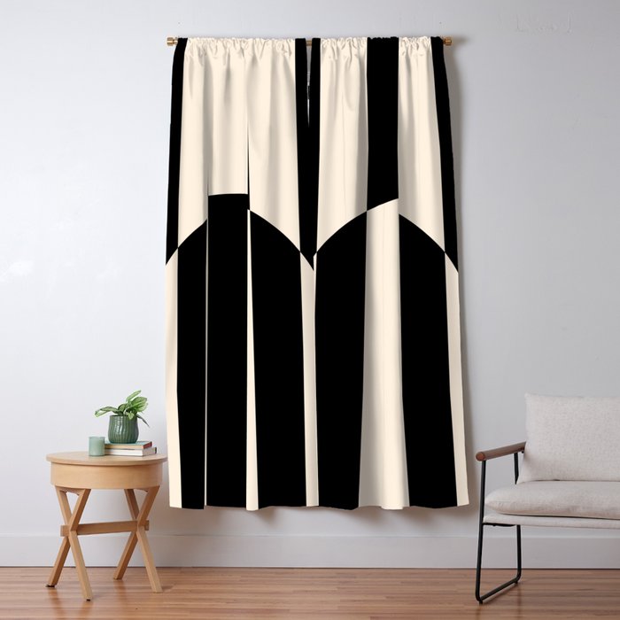 Striped Archway Pattern in Black and Almond Cream Window Curtain Gallery Image 1