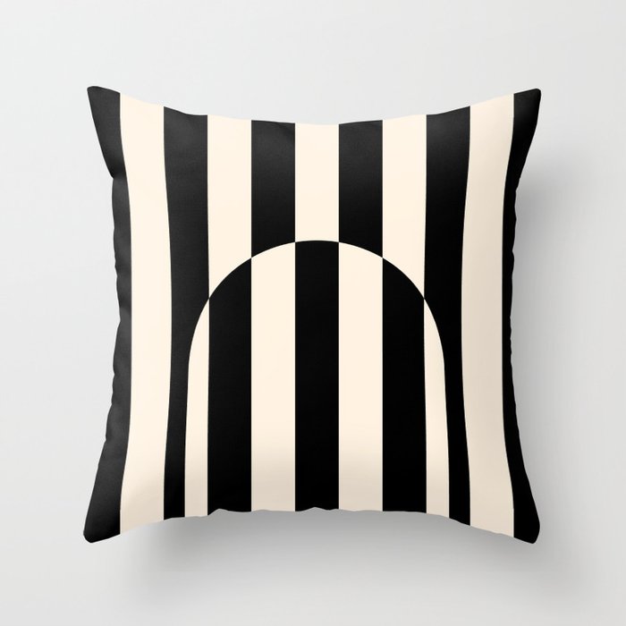 Striped Archway Pattern in Black and Almond Cream Throw Pillow Gallery Image 1