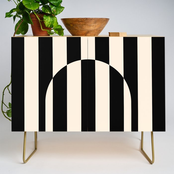 Striped Archway Pattern in Black and Almond Cream Credenza Gallery Image 1