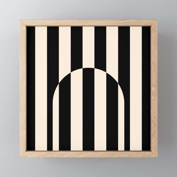 Striped Archway Pattern in Black and Almond Cream Mini Art Print Gallery Image 1