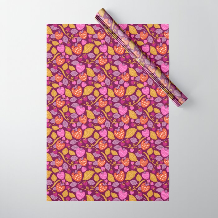 Strawberry Fields - Magenta Gold Wrapping Paper Gallery Image 1