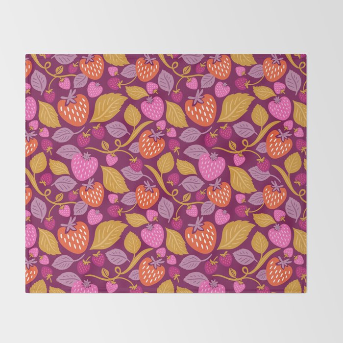 Strawberry Fields - Magenta Gold Throw Blanket Gallery Image 2