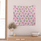Happy Tropical Jungle Birds Toucan Hummingbird Parrot Pink Wall Tapestry Gallery Image 2
