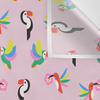 Happy Tropical Jungle Birds Toucan Hummingbird Parrot Pink Wall Tapestry Gallery Image 3