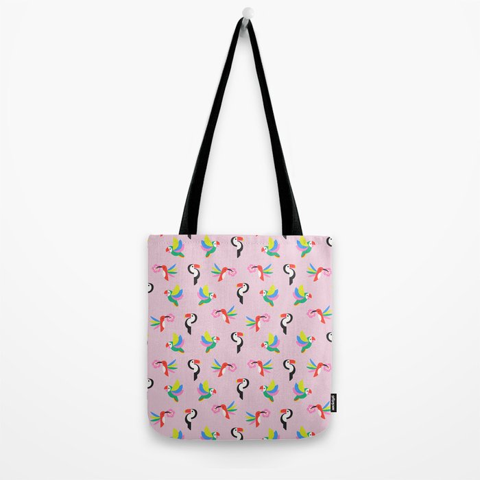 Happy Tropical Jungle Birds Toucan Hummingbird Parrot Pink Tote Bag Gallery Image 2