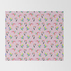 Happy Tropical Jungle Birds Toucan Hummingbird Parrot Pink Throw Blanket Gallery Image 2