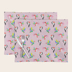 Happy Tropical Jungle Birds Toucan Hummingbird Parrot Pink Placemat Gallery Image 1