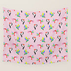Happy Tropical Jungle Birds Toucan Hummingbird Parrot Pink Wall Tapestry Gallery Image 4