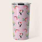 Happy Tropical Jungle Birds Toucan Hummingbird Parrot Pink Travel Mug Gallery Image 1
