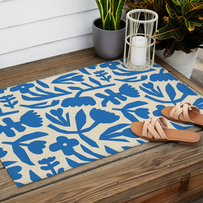 Blue flower nature art pattern Outdoor Rug Gallery Image 2
