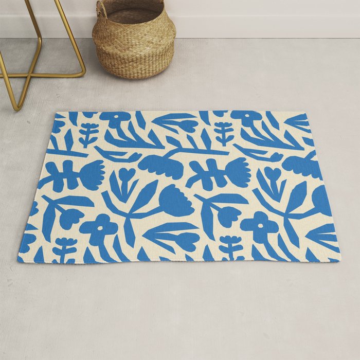 Blue flower nature art pattern Rug Gallery Image 1