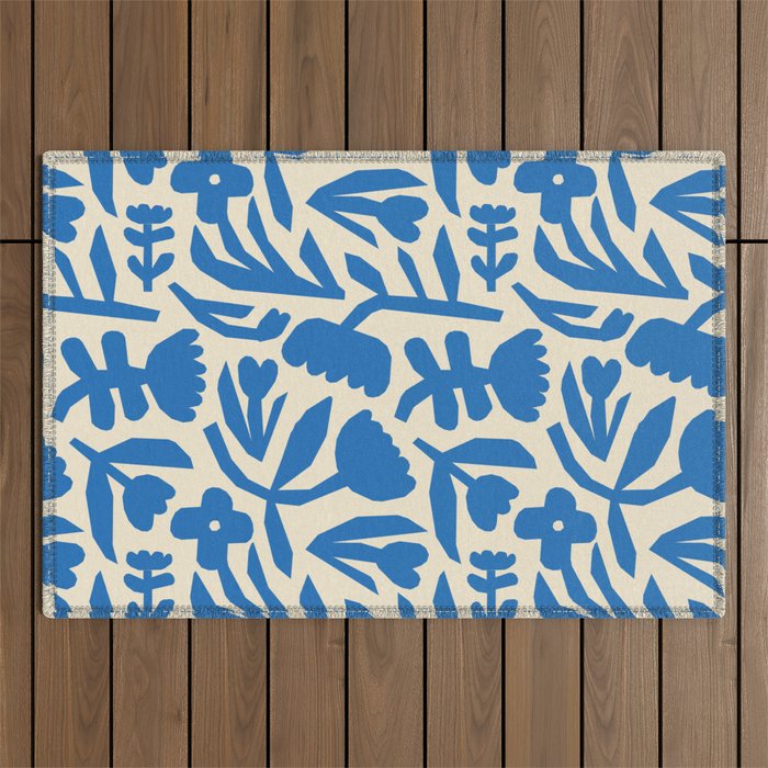 Blue flower nature art pattern Outdoor Rug Gallery Image 1