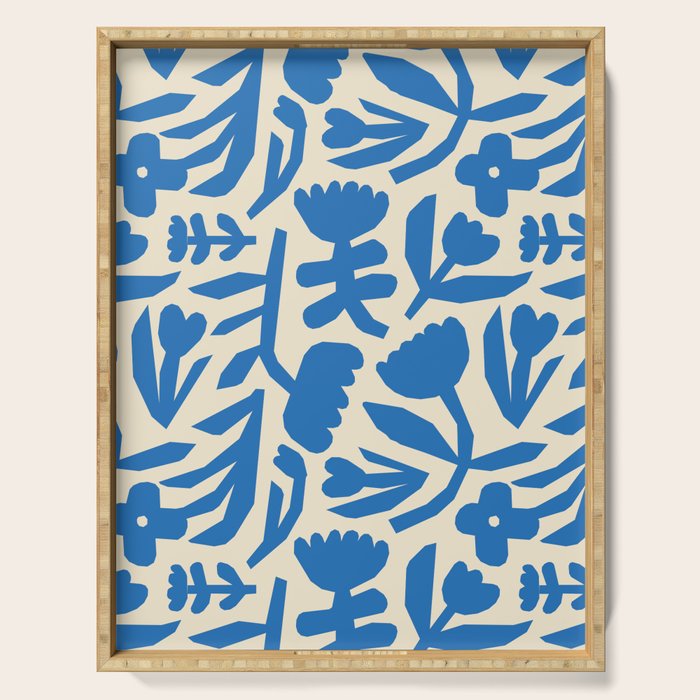 Blue flower nature art pattern Serving Tray Gallery Image 1